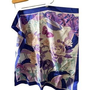 Wensli Silk Floral & Butterfly Print Scarf Purple